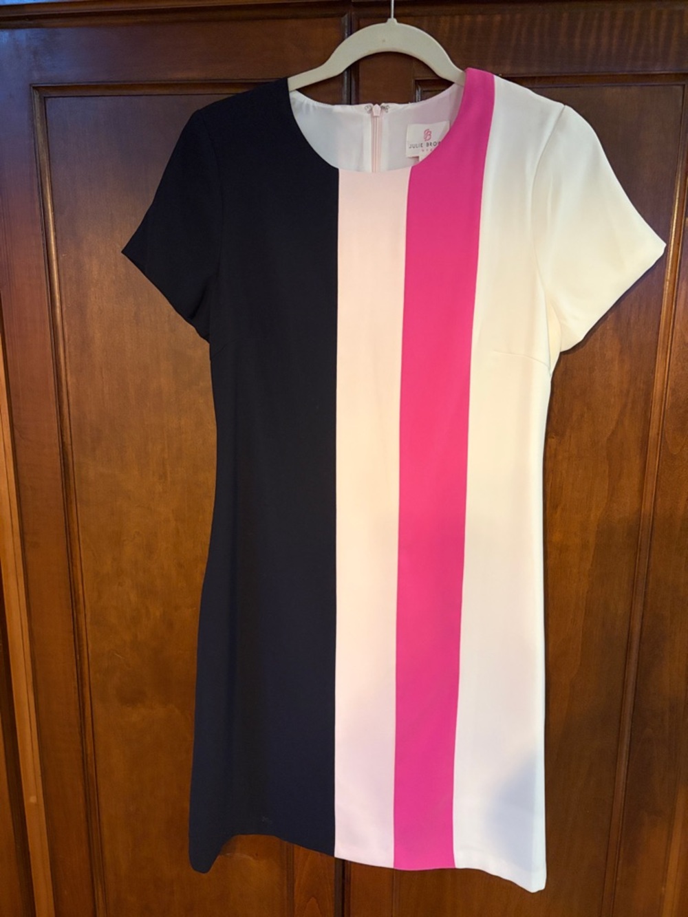 Julie Brown Colorblock Short Sleeve Shift Dress - Pink/Navy/Whie